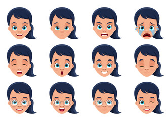 Little girl face expressions vector design illustration isolated on white background