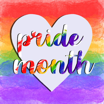 pride month with heart and rainbow int the background