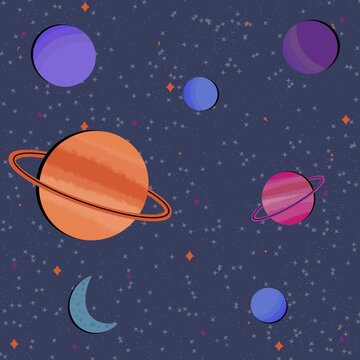 seamless pattern with planets and stars