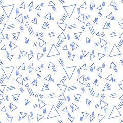 Seamless background with blue triangles and blue lines. 