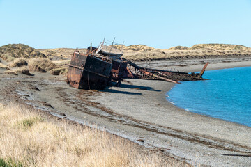 Fototapeta premium Wreckages on San Gregorio beach, strait of Magellan, Chile