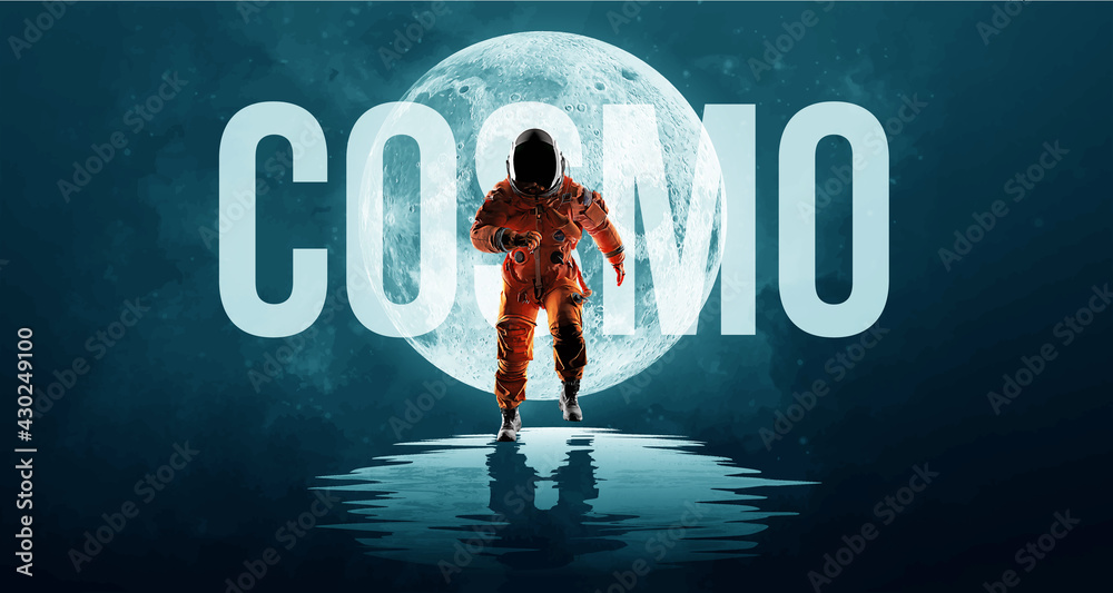 Canvas Prints dancing astronaut on the background of the moon and space. vector illustration