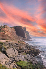 amazing cliff in the Atlantic coast at the sunset. Seascape in the Portuguese coastline.
