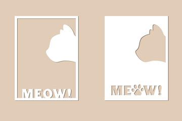 2 templates for laser cutting. Size - 3*4. Cats. Vector illustration