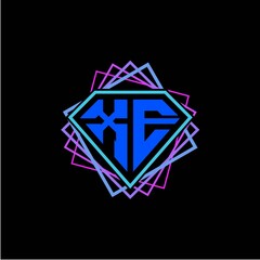 initial letter X E with diamond design and square ornament as decoration