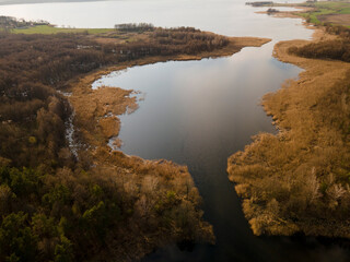 Backwaters, lakes, forests, nature - Masurian lakes. Aerial view, photos from the drone