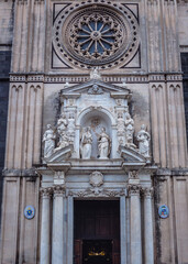 Fototapeta na wymiar Facade of Cathedral of St Mary of Announcement in old town of Acireale city on Sicily Island, Italy