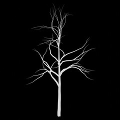 White tree 3d rendering. Tree picture. Black background.