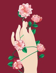 Hand with pink roses 