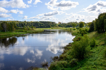 Fototapeta na wymiar View of the Volga River, Zubtsov, Tver region, Russian Federation, September 19, 2020