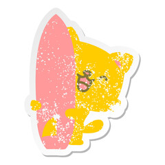 cute cat with surfboard grunge sticker