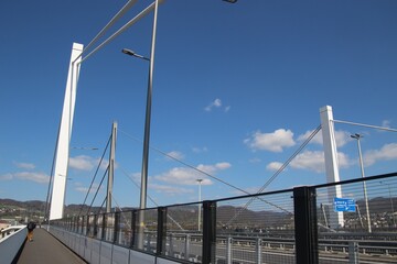 Fototapeta na wymiar Linz, Austria: Modern Highway Steel Bridge over the Danube River. Europe.