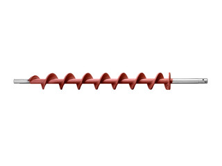 Burner auger made of high quality abrasion and heat resistant steel, designed to move fuel from the hopper funnel to the retort on a white background