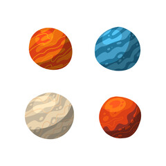 Four vibrant colorful planets shadows and lights. Outer space conceptual icons in modern flat vector design style