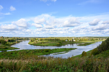 Fototapeta na wymiar View of the Volga River, Zubtsov, Tver region, Russian Federation, September 19, 2020