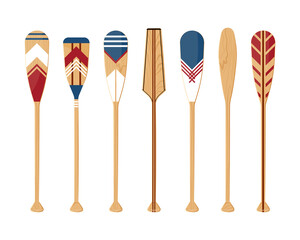 Canoe oars set in flat style, vector - obrazy, fototapety, plakaty
