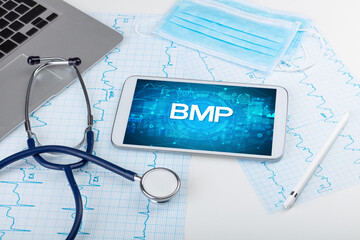 Close-up view of a tablet pc with medical abbreviation