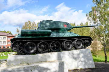 Monument-tank T-34-85 to Soviet tankmen who liberated Zubtsov, Zubtsov, Tver region, Russian...