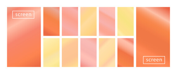 Mobile screen lock display collection of colorful backgrounds in trendy neon colors. Modern screen vector design for mobile app. Soft color abstract pastel holographic gradients. Swatches for design
