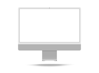 New iMac 24 mockup.Silver monitor imac 2021.Computer display isolated on white background. - obrazy, fototapety, plakaty