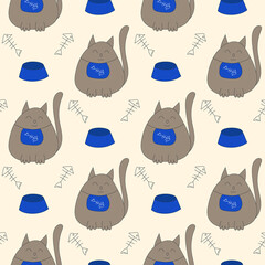 Seamless pattern with cute cats. Vector illustration