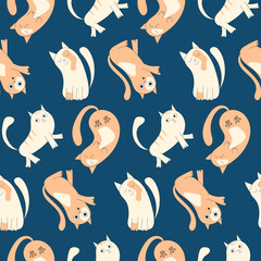 Seamless pattern with cute cats. Vector illustration