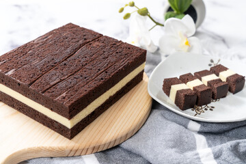 Homemade three layer steam chocolate cheese cake