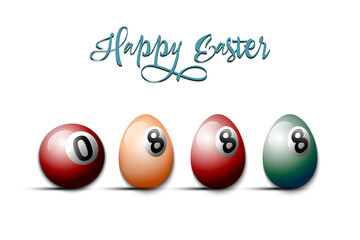 Happy Easter. Billiard ball and eggs