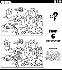 differences educational game with cats coloring book page