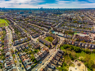 Aerial view of London residential streets, Hackney - obrazy, fototapety, plakaty