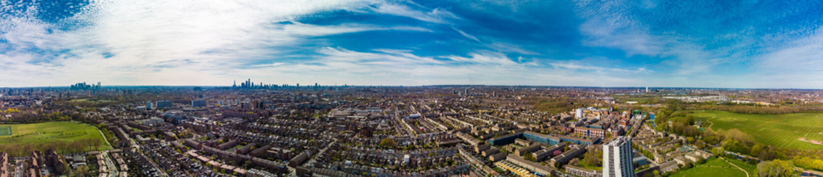 Aerial view of London residential streets, Hackney