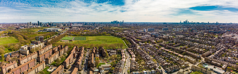 Aerial view of London residential streets, Hackney