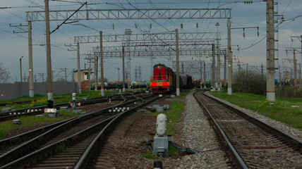 Fototapeta na wymiar Railway with a moving train