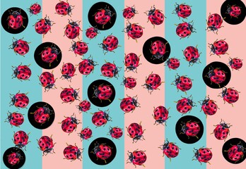 illustration of patterns of a ladybug for textiles or cards, insect
