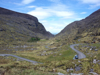 Beautiful hills in Ireland covered with mchemes and peat

