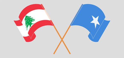 Crossed and waving flags of the Lebanon and Somalia