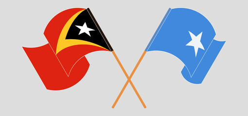 Crossed and waving flags of East Timor and Somalia