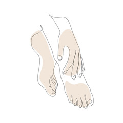 Feet care. Nail care. Drawn with one line. Fron view.
