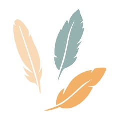 Obraz premium Feathers of bird icon set in silhouette isolated on white background.Boho Collection flat logo vector illustration. Stencil design for greeting card, invitation, banner.