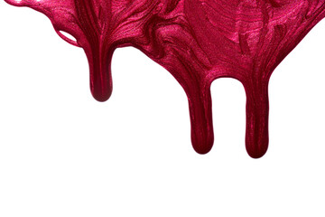 Red pink enamel nail polish blot isolated on white background. Makeup varnish sample abstraction