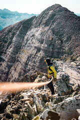 Climber on a mountain ridge