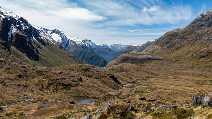 Fototapeta na wymiar Scenic view on the alpine Routeburn Track