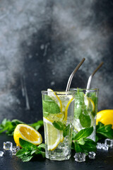 Cold summer lemon and mint lemonade.
