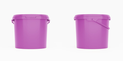 Magenta 5l plastic paint can / bucket / container with handle and no label, isolated on white background. © Adam V