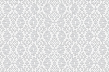 3d volumetric convex geometric white background. Ethnic embossed figured original oriental islamic pattern. Design for presentations, websites, textiles, coloring.