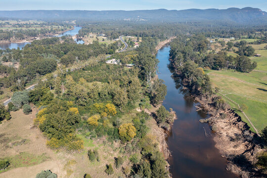 Drone aerial photograph of the Grose River in Yarramundi Reserve in regional Australia