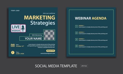 set live webinar social media template, for online webinar, conference, training, seminar, course and learning video.