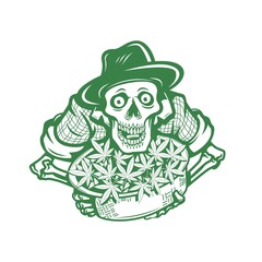 skull farmer with cannabis. character logo. vector illustration