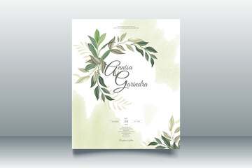 Fototapeta na wymiar Wedding invitation card template set with beautiful leaves Premium Vector