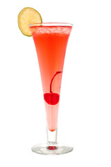 cocktail with lime and cherry on a white background